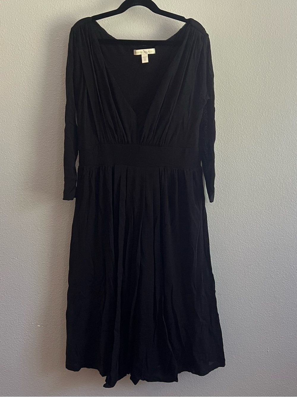 Weston Wear Women's Black V-Neck Long Sleeve A-Line Midi Pleated Dress M